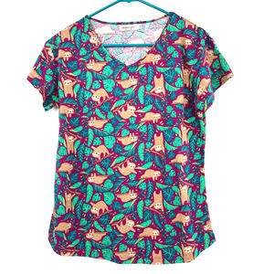 EnjoyNight size Medium short sleeve pajama top shirt pj sloth print‎ leaves